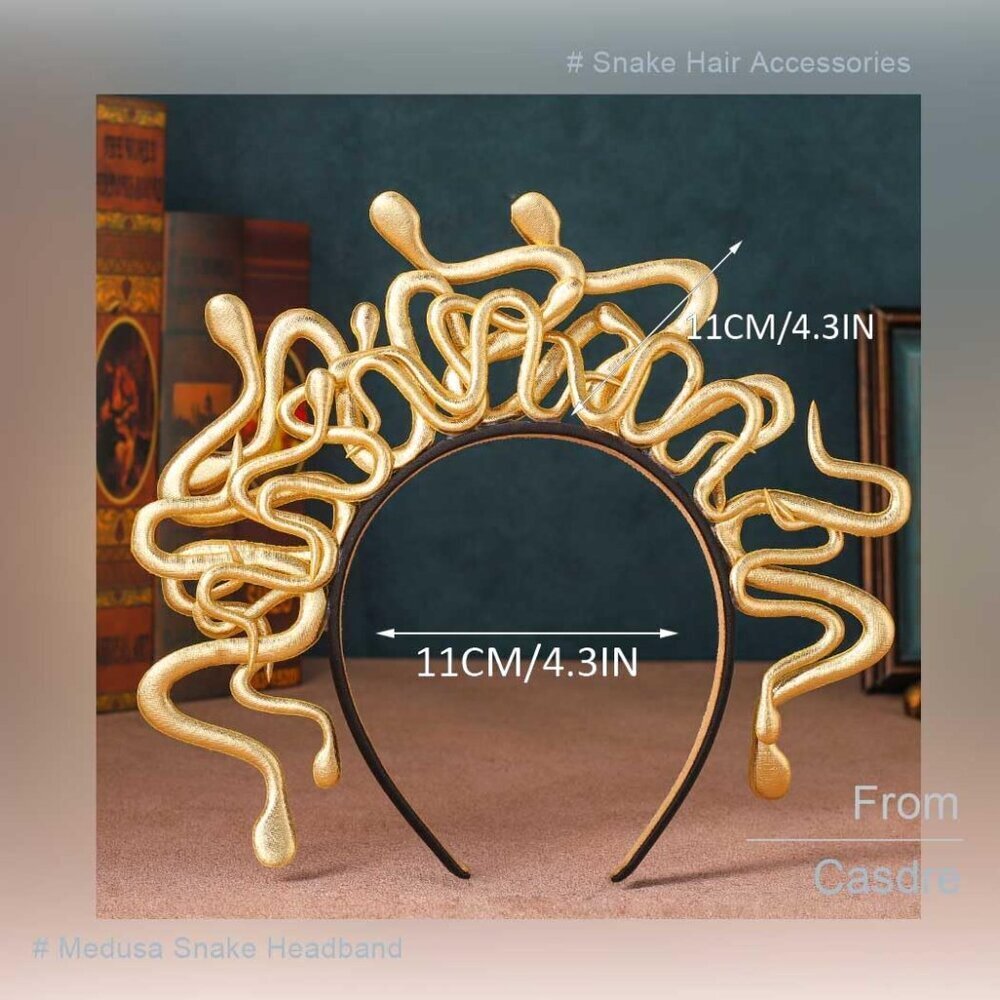 Medusa Snake Headband Gold Goddess Hair Accessory for Halloween Raves Festivals - Picture 6 of 7